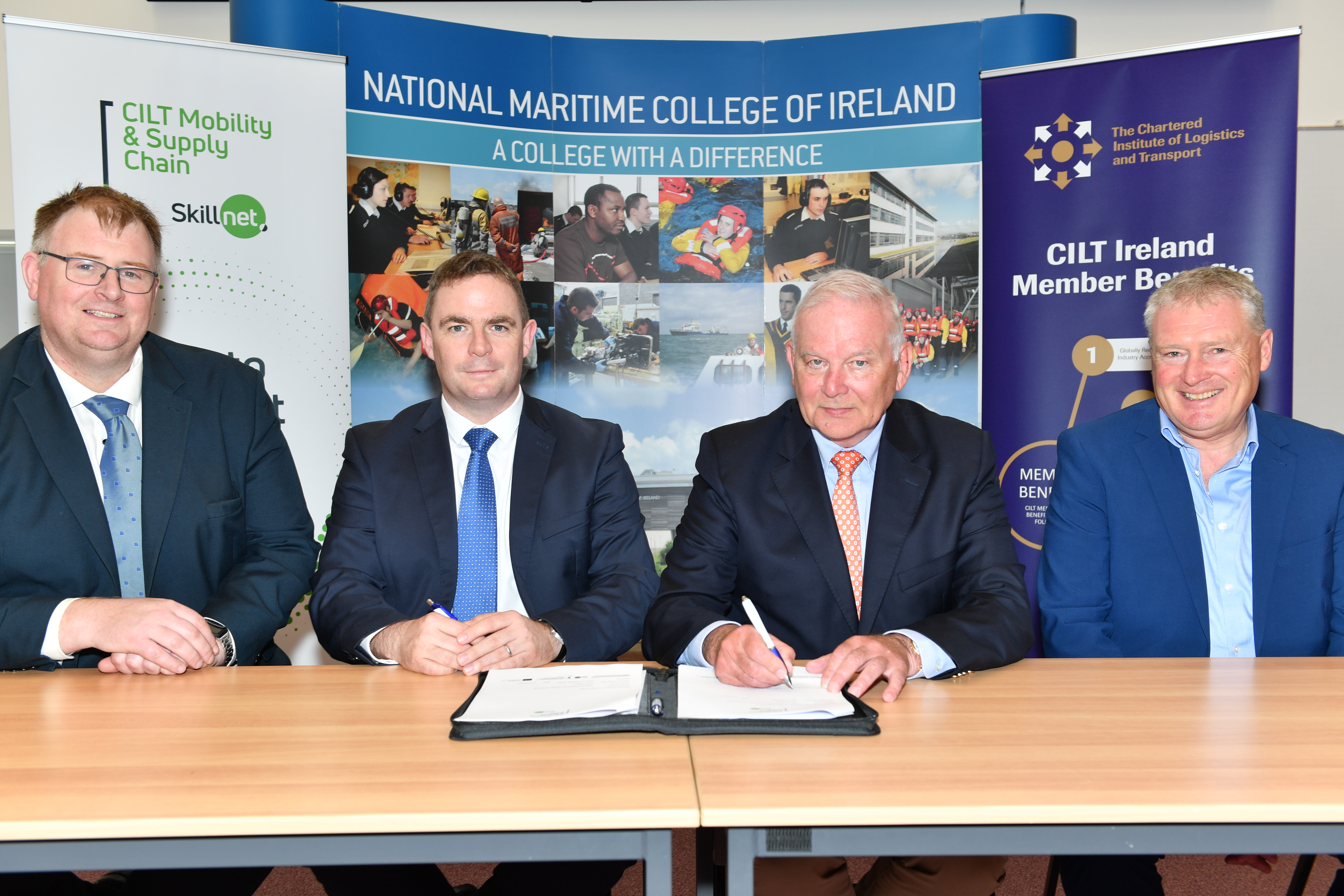 L-R James Kearney, CILT Mobility & Supply Chain Skillnet Network Manager, Paul Hegarty, Head of College, NMCI, President Brendan Keating CILT Ireland, Joe Kenny, CEO CILT Ireland